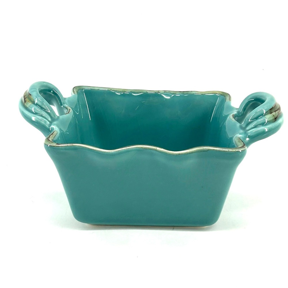 Southern Living Toscana Collection Teal Earthenware Square Baker Bowl Italy